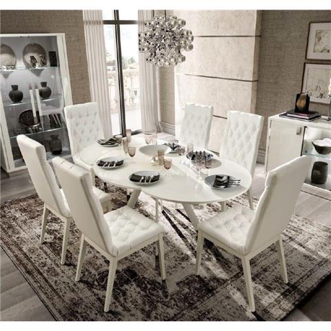 Camel Roma Day White Italian Round Extending Dining Table and 4 Capitonne Eco Leather Chairs