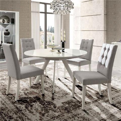 Camel Roma Day White Italian Round Extending Dining Table and 4 Dama Mojito Fabric Chairs