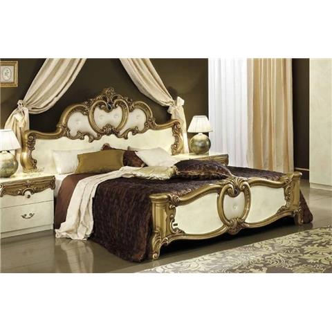Camel Barocco Ivory and Gold Italian Leather Bed Queen Size 154cm