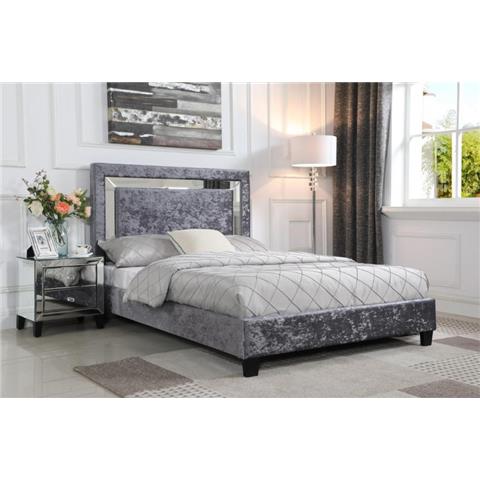 Augustina Crushed Velvet King Size Bed Silver with Mirror