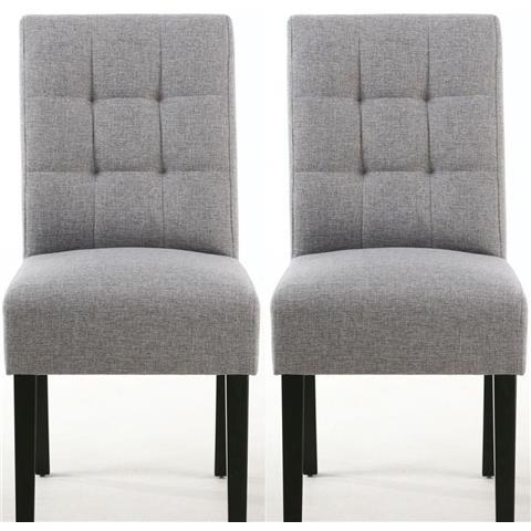 Shankar Moseley Silver Grey Linen Effect Fabric Stitched Back Accent Dining Chair with Black Legs (Pair)