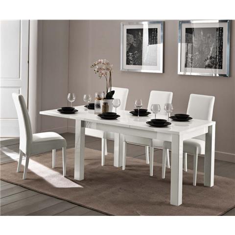 Fly White Highgloss EXT 140cm + 60cm Dining Table & 4 Chairs