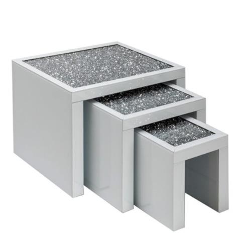 Crushed Glass White Mirrored Nest of Tables