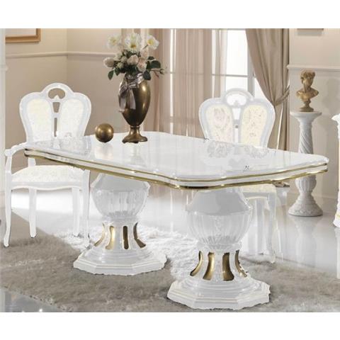 Ben Company Betty White and Gold Finish Italian Extension Dining Table and six Chairs