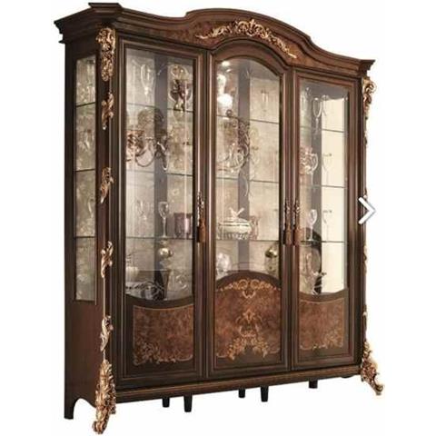 Arredoclassic Sinfonia Walnut Italian 3 Door Glass Display Cabinet