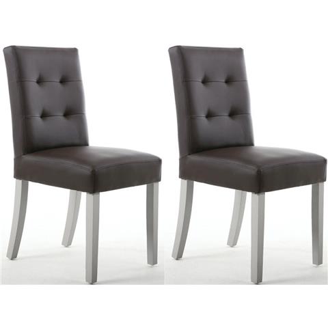 Shankar Sadler Brown Matt Bonded Leather Effect Stitched Back Accent Dining Chair with Grey Legs (Pair)