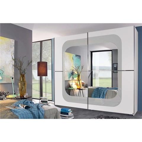 Rauch Lumos 2 Door Mirror Sliding Wardrobe in White and Silk Grey - W 251cm