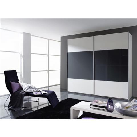 Rauch Quadra 2 Door Sliding Wardrobe in White and Dark Grey - W 226cm