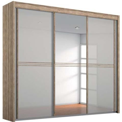Rauch Ravello 3 Door Sliding Wardrobe in Oak and Silk Grey - W 225cm