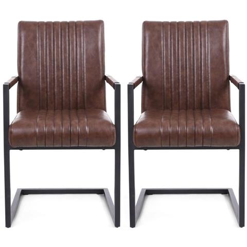 Shankar Archer Brown Leather Match Cantilever Carver Accent Dining Chair (Pair)