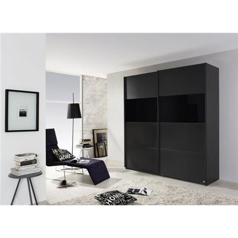 Rauch Quadra 2 Door Sliding Wardrobe in Metallic Grey and Black Glass - W 181cm