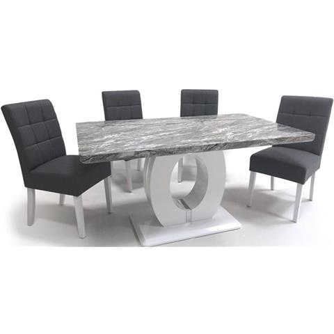 Shankar Neptune High Gloss White with Grey Marble Effect Dining Table and 4 Moseley Steel Grey Dining Chairs