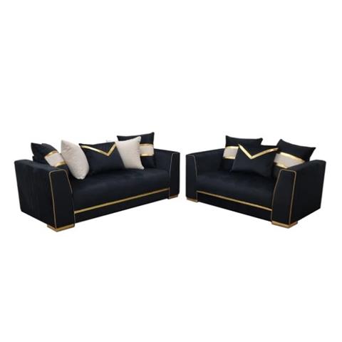 Empire 3 & 2 Seater Sofa Set - Black & Gold