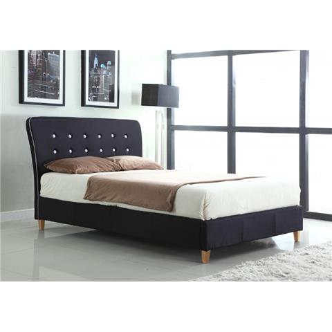 Nina Linen King Bed Black with White Piping