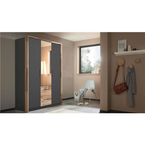 Rauch Pai 3 Door 2 Drawer Combi Wardrobe in Metallic Grey and Montana Oak - W 136cm