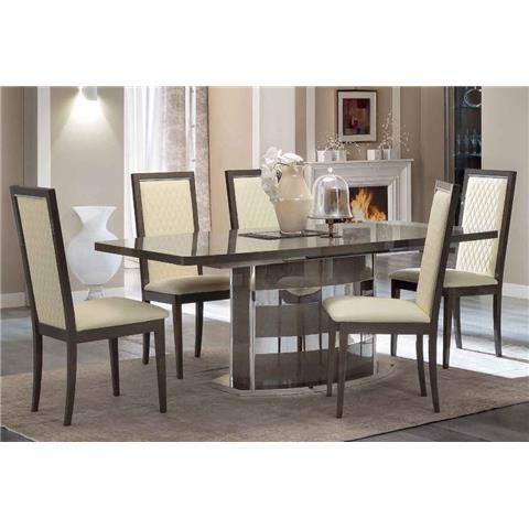 Camel Platinum Day Silver Birch Italian Butterfly Extending Dining Table and 6 Rombi Ivory Ecoleather Chairs