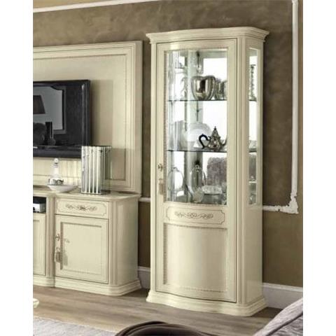 Torriani Day Ivory Italian 1 Right Curved Glass Door Vitrine with LED Light