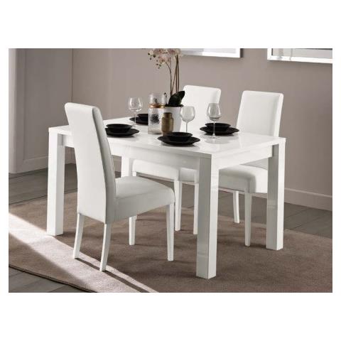 Fly White Highgloss EXT 140cm + 60cm Dining Table & 4 Chairs
