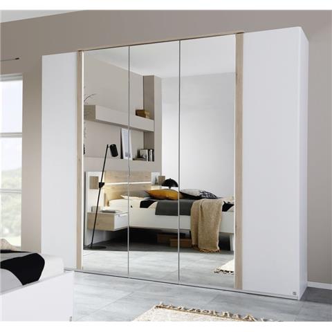 Rauch Marcella 5 Door Wardrobe with Lighting in Alpine White and Faux Leather White - W 251cm