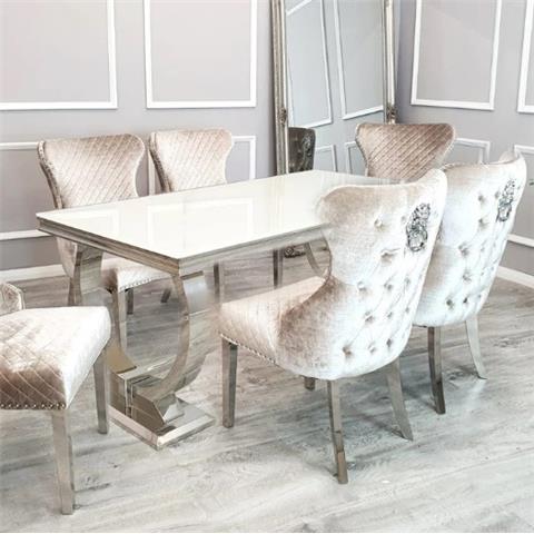 Arriana 2mtr White Glass Dining Table & 6 Chelsea Chairs