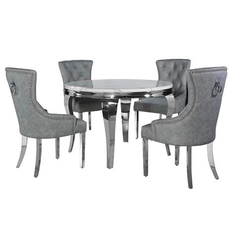 Louis Round Marble Dining Table & 4 Chairs