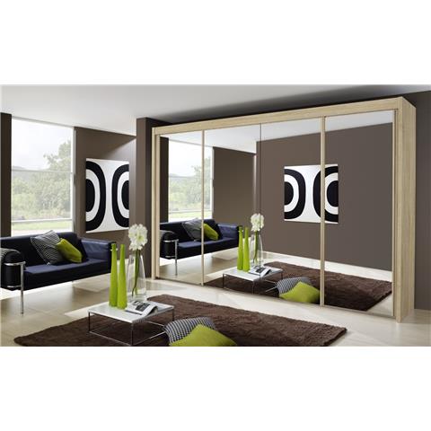 Rauch Imperial 4 Door All Mirror Sliding Wardrobe in Sonoma Oak - W 350cm