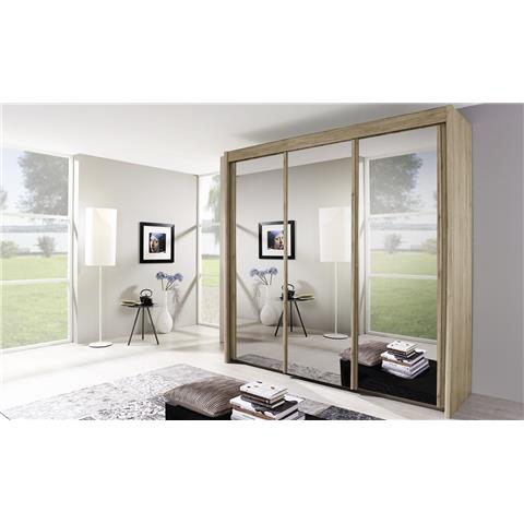 Rauch Imperial 3 Door All Mirror Sliding Wardrobe in Sanremo Oak Light - W 225cm