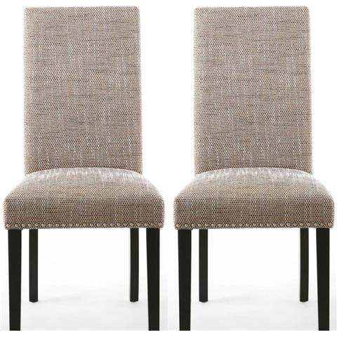 Shankar Randall Tweed Oatmeal Fabric Studded Accent Dining Chair with Black Legs (Pair)