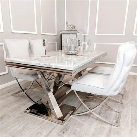 Xavia 1.8 Light Grey Marble Dining Table & 4 Sandhurst X Leg in Silver Chrome