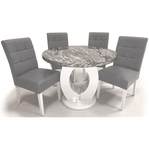 Shankar Neptune High Gloss White with Grey Marble Effect Round Dining Table and 4 Moseley Silver Grey Dining Chairs