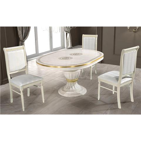 H2O Design Aurora Beige Birch Gold Italian Round Extending Dining Set with Rossella 4 Dining Chairs