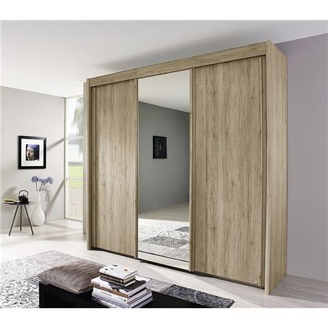 Rauch Imperial 3 Door Mirror Sliding Wardrobe in Sanremo Oak Light - W 225cm