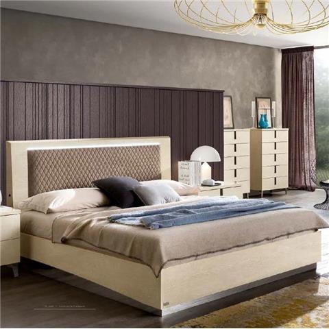 Camel Ambra Night Sand Birch Italian Rombi Bed with Luna Storage and Rhombus Eco Nabuk Headborad 160cm
