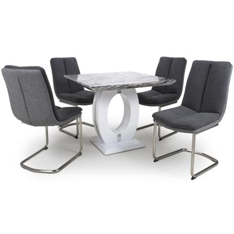 Shankar Neptune High Gloss White with Grey Marble Effect Square Dining Table and 4 Triton Dark Grey Dining Chairs