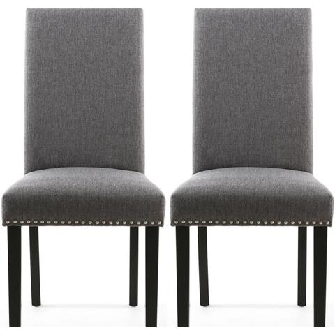 Shankar Randall Steel Grey Linen Effect Fabric Studded Accent Dining Chair with Black Legs (Pair)
