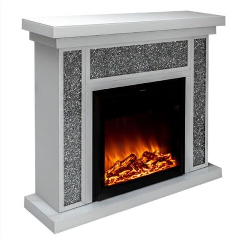 WHITE Crushed Glass Silver Fireplace