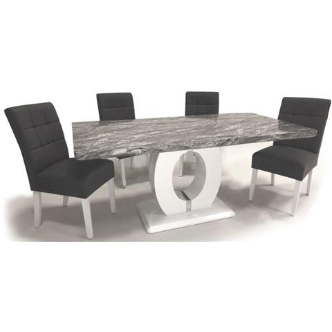 Shankar Neptune High Gloss White with Grey Marble Effect Large Dining Table and 6 Moseley Steel Grey Dining Chairs