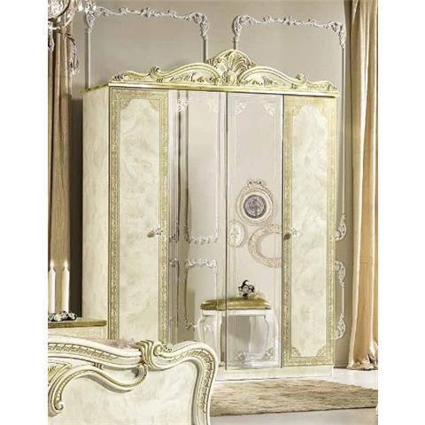 Camel Leonardo Night Italian Ivory High Gloss and Gold 4 Door 2 Mirror Wardrobe