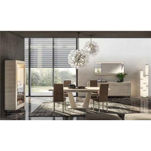 Perla White Larch 1.6m Dining Table With Six Brown Chairs