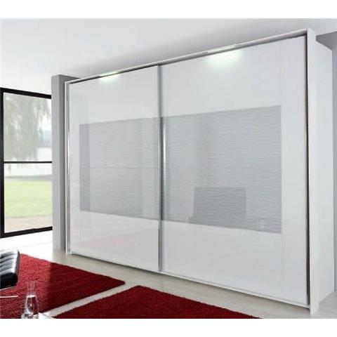Rauch Xtend 2 Door Sliding Wardrobe with Light in White and Silk Grey Glass - W 316cm