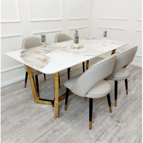 Lucien 1.8 Gold Dining Table with Pandora Gold Sintered Stone Top & 4 Astra Chairs
