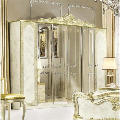 Camel Leonardo Night Italian Ivory High Gloss and Gold 6 Door 4 Mirror Wardrobe