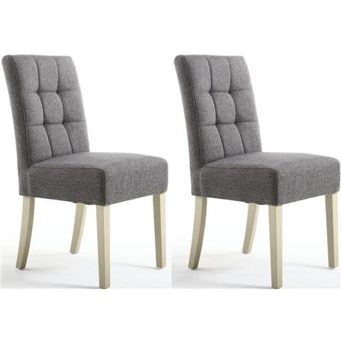 Shankar Moseley Steel Grey Linen Effect Stitched Back Fabric Accent Dining Chair with Cream Legs (Pair)