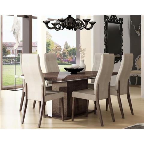 STATUS PRESTIGE UMBER BIRCH DINING TABLE WITH ONE LEAF AND 6 CHAIRS