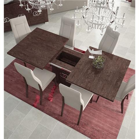 STATUS PRESTIGE UMBER BIRCH DINING TABLE WITH ONE LEAF AND 6 CHAIRS