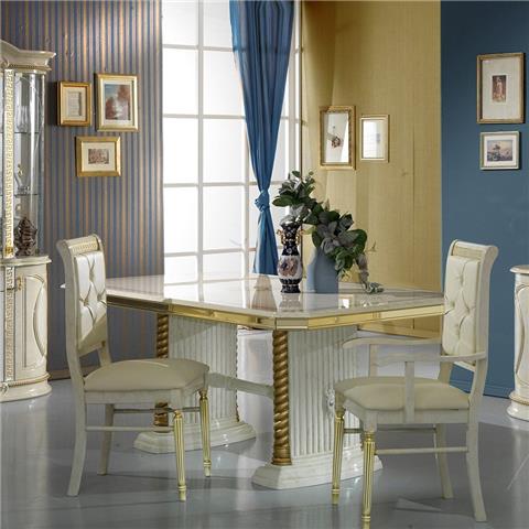 Venus Cream and Gold Ext Dining Table and Six Chairs