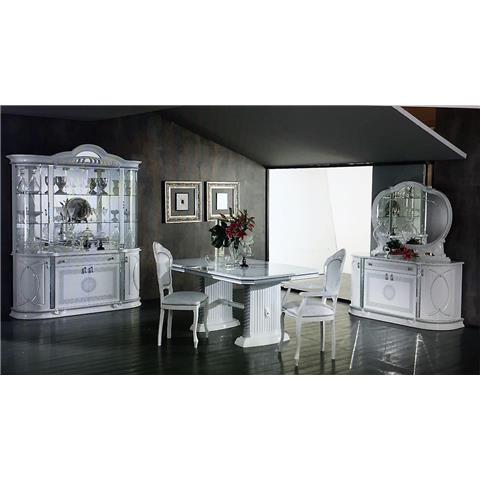 Venus Italian White & Silver Ext Table & 6 Dining Chairs