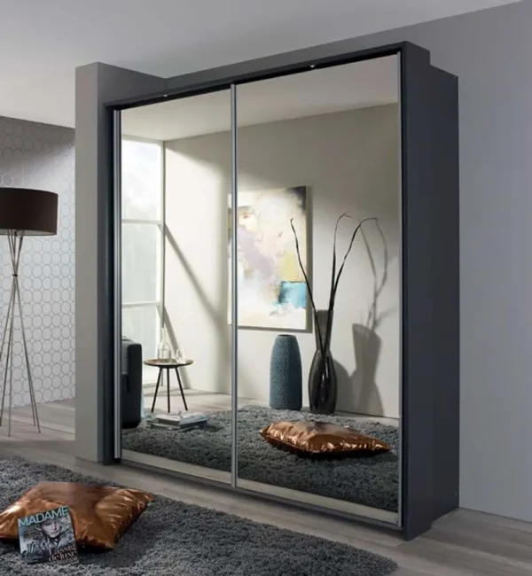 Rauch Sona 2 Door All Mirror Sliding Wardrobe in Metallic Grey - W 189cm