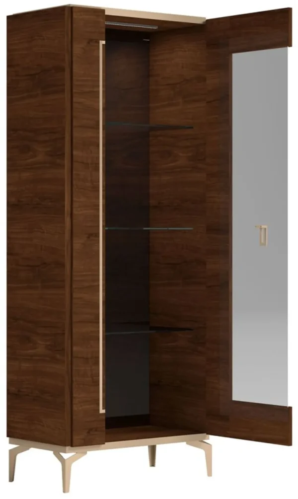Status Eva Day Walnut Brown Italian 1 Glass Door Vitrine with LED Light - Image 2