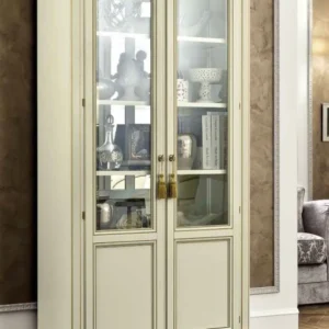 Camel Treviso White Ash Italian 2 Door Display Cabinet with Wooden Shelves